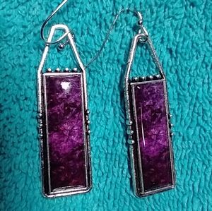 Purple Silver Wire Dangle Earrings